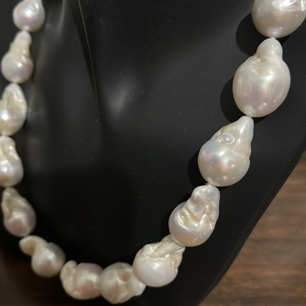 Genuine Natural Irregular Baroque Freshwater Large Pearl Choker Necklace - Picture 7 of 12